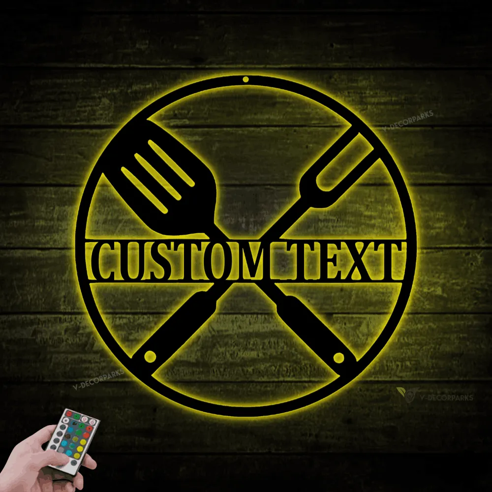 Bbq Grill Sign With Led Lights, Outdoor Kitchen Metal Sign, Outdoor Kitchen Decor, Personalized Grill Sign, Bbq, Personalized Metal Sign