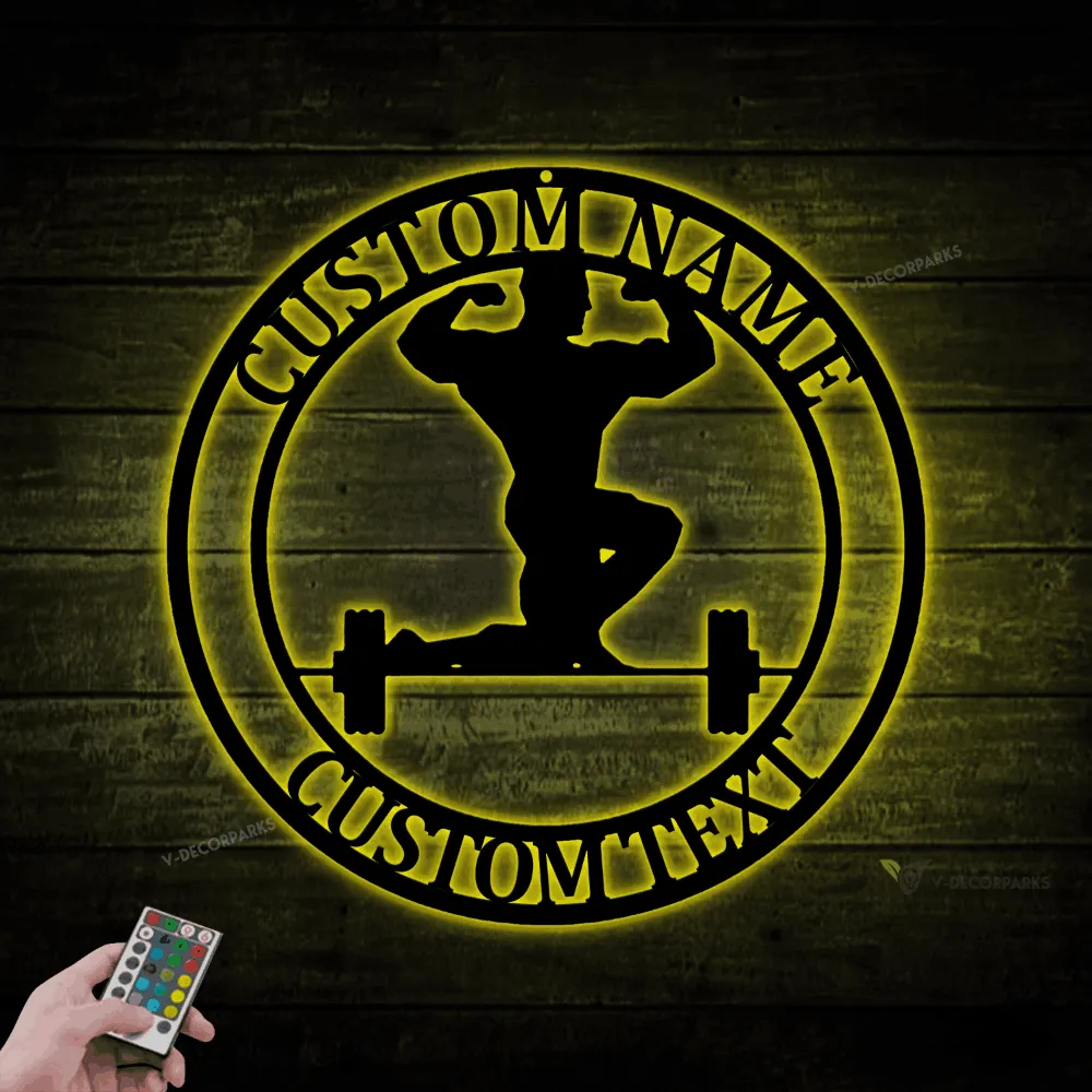 Custom Bodybuilder With Led Lights Sign, Bodybuilder Sign, Pro Bodybuilder Gift, Workout Sign, Custom Gym Sign, Fitness Sig, Custom Name Sign