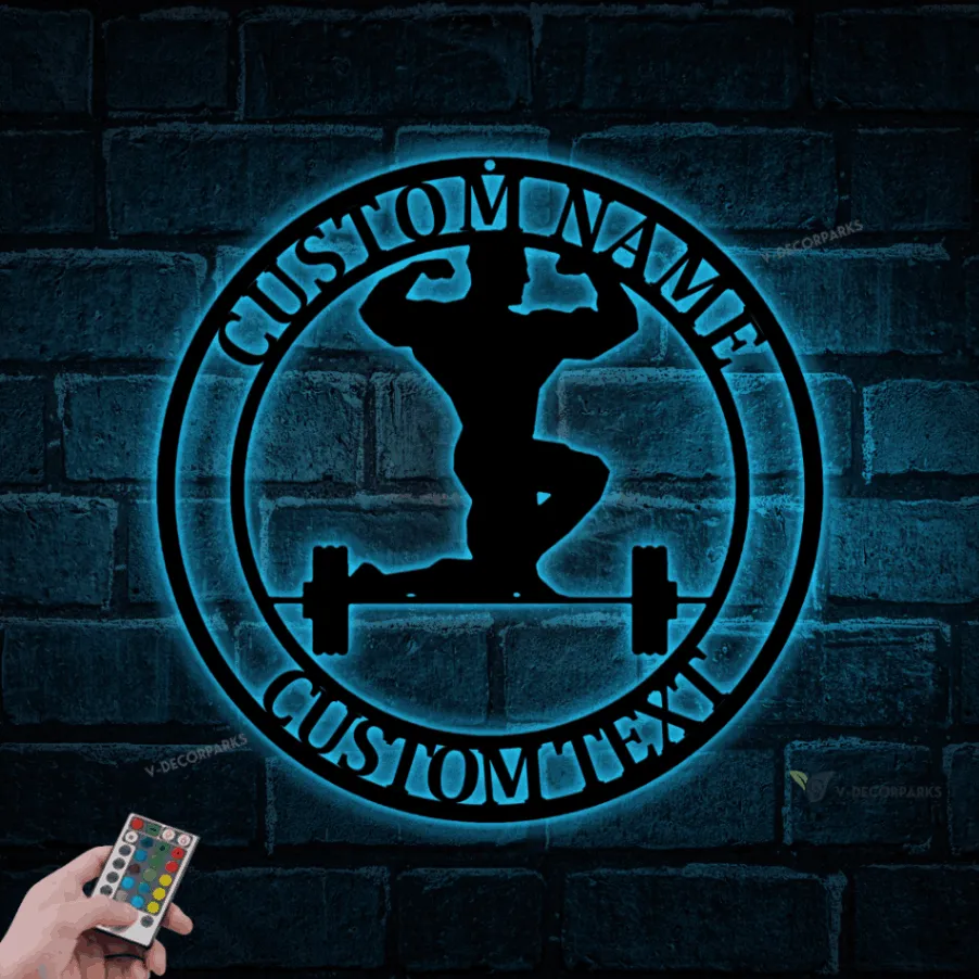 Custom Bodybuilder With Led Lights Sign, Bodybuilder Sign, Pro Bodybuilder Gift, Workout Sign, Custom Gym Sign, Fitness Sig, Custom Name Sign