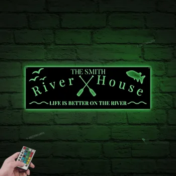 Custom River Signs With Led Lights, Welcome To The River House Sign, River House Sign, Personalized River House Sign, River Sign