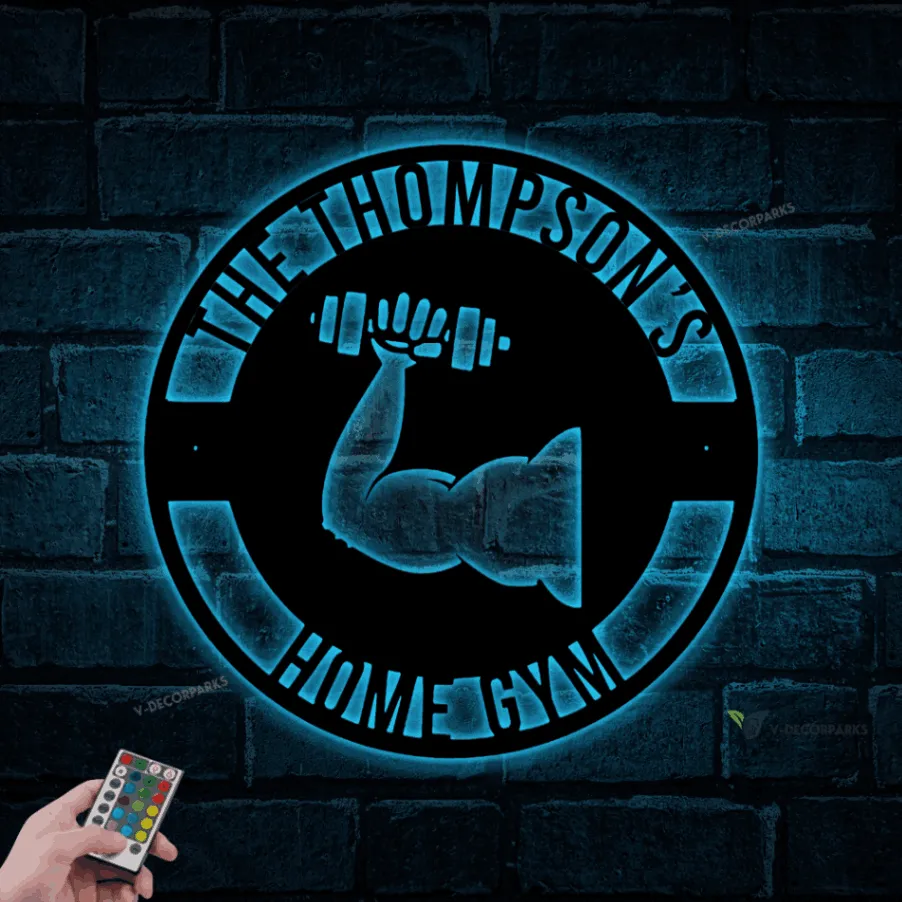 Led Lights Gym Sign, Personalized Home Gym Sign, Custom Metal Gym Sign, Home Gym Sign, Home Workout Sign, Crossfit Gym Sign, Fitness Center Decor