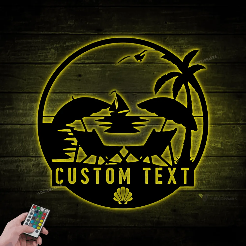 Metal Beach Scene Sign With Led Lights, Metal Beach House Sign, Beach House Decor, Beach Sign, Beach Decor, Lakehouse Sign