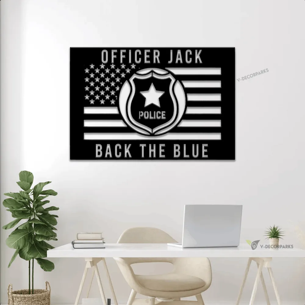 Metal Police Officer Sign With Led Lights, Metal American Flag Sign, American Flag Decor, Metal Cop Sign, Back The Blue Sign, American Flag Sign