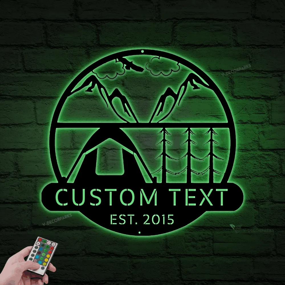 Metal Outdoor Sign With Led Lights, Custom Camp Sign, Camper Decor, Personalized Camping Gifts Sign, Outdoor Decor Cabin Sign, Cabin Sign