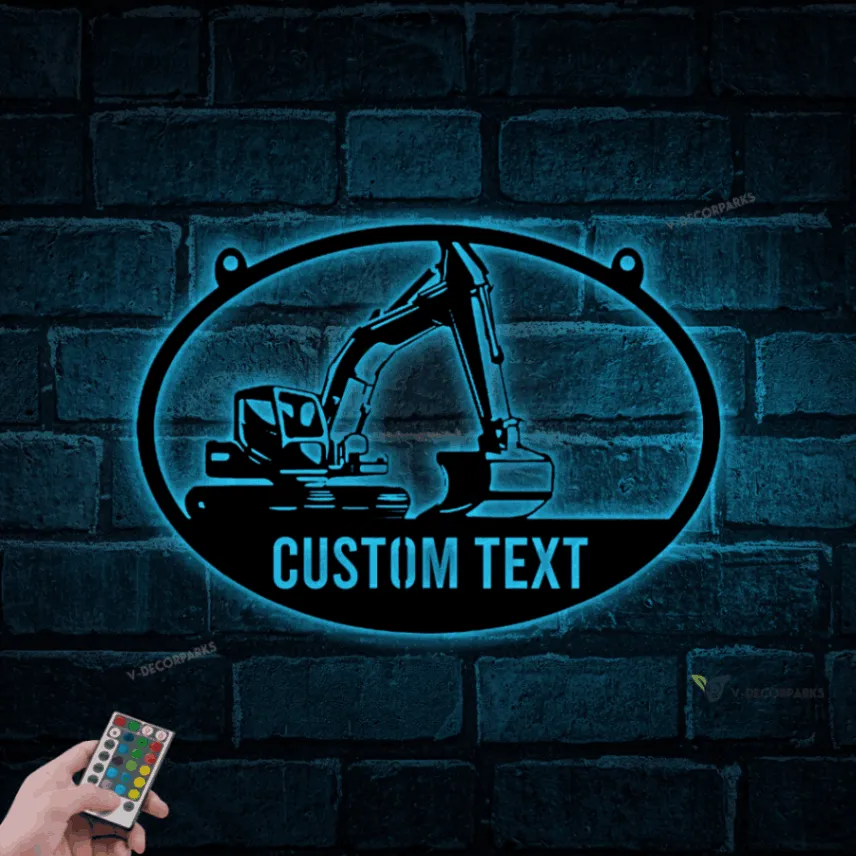 Metal Excavator Sign With Led Lights, Excavator Sign, Metal Construction Company Sign, Construction Sign, Dump Truck Sign