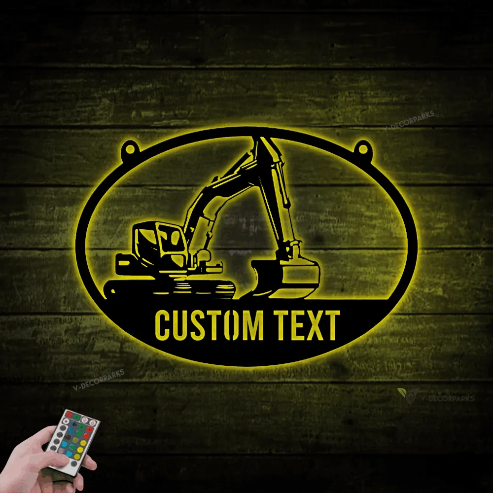 Metal Excavator Sign With Led Lights, Excavator Sign, Metal Construction Company Sign, Construction Sign, Dump Truck Sign