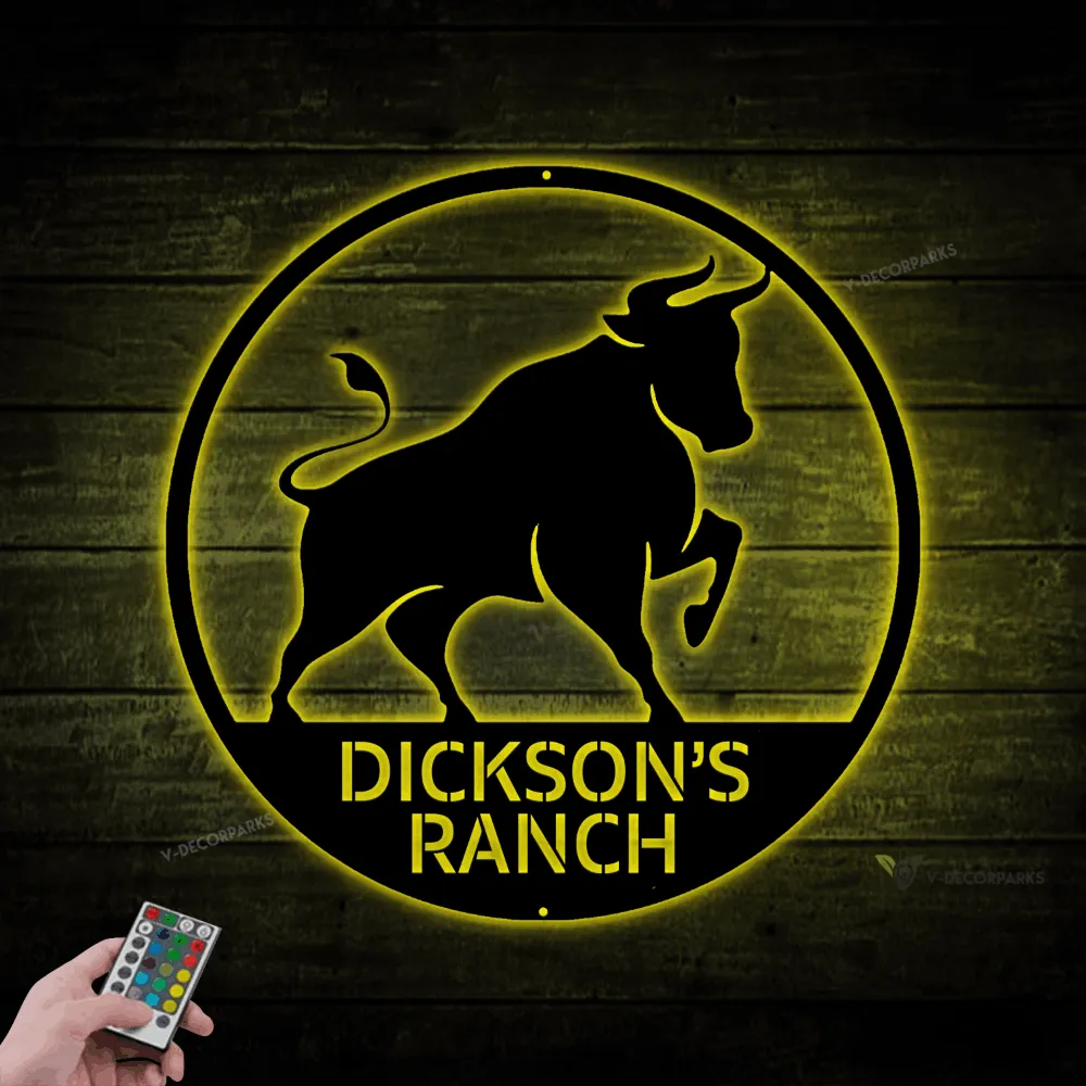 Metal Farm Sign With Led Lights, Metal Bull Ranch Sign, Metal Ranch Sign, Metal Farmhouse Sign, Bull Sign, Cattle Farm Sign, Ranch Sign