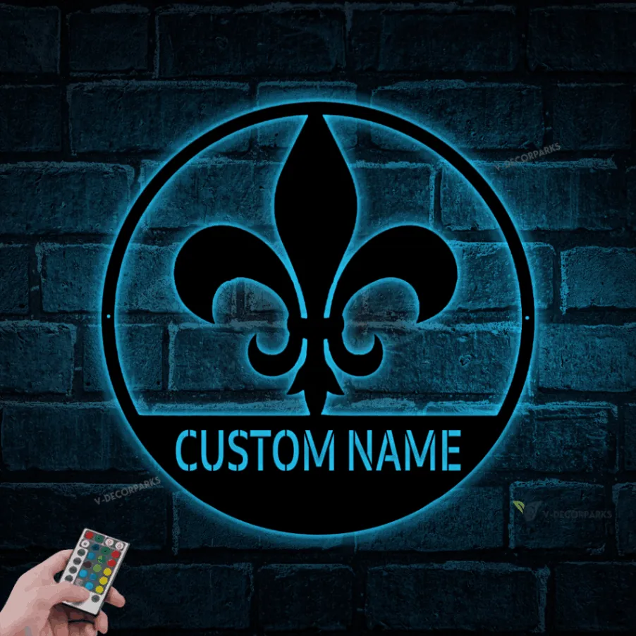 Metal Fleur De Lis Sign With Led Lights, Fleur De Lis Art, Louisiana Metal Sign, Fleur De Lis Name Sign, Fleur De Lis Decor, Family Name Sign