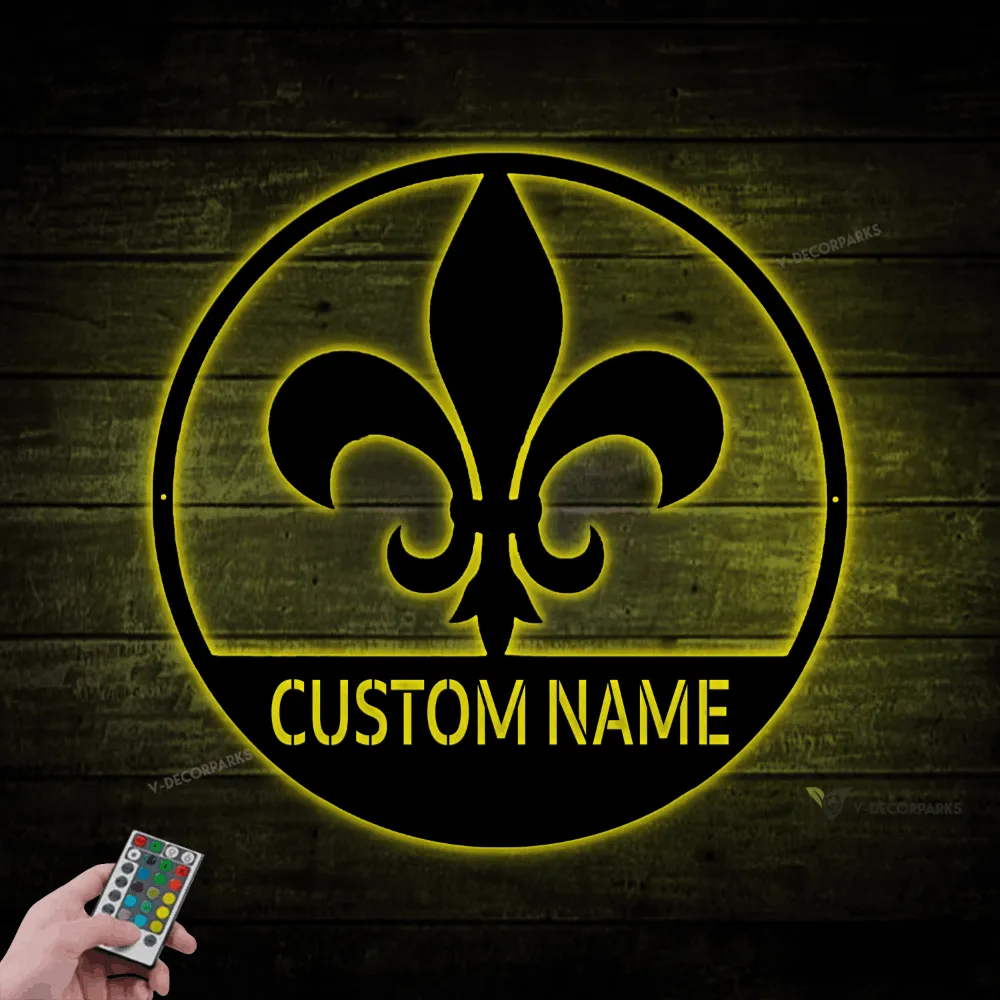 Metal Fleur De Lis Sign With Led Lights, Fleur De Lis Art, Louisiana Metal Sign, Fleur De Lis Name Sign, Fleur De Lis Decor, Family Name Sign