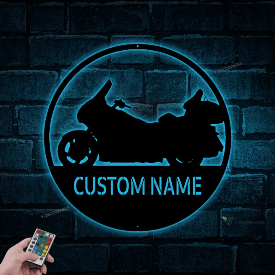 Metal Goldwing Motorcycle Sign With Led Lights, Metal Motorcycle Sign, Motorcycle Sign, Bike Sign, Family Name Sign, Motorbike Sign