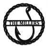 Fishing Hook Rope Wreath Custom Family Name Metal Wall Decor, Many Size & Color