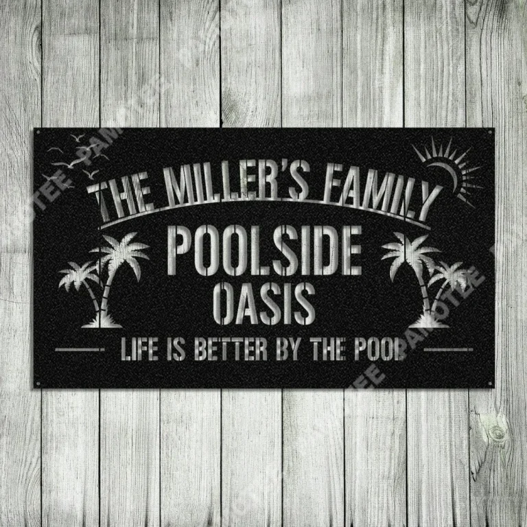 Poolside Oasis Metal Sign, Custom Outdoor Beach, Patio, Backyard, Wall Decor, Wedding Gift