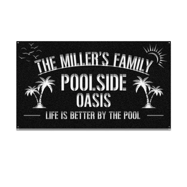 Poolside Oasis Metal Sign, Custom Outdoor Beach, Patio, Backyard, Wall Decor, Wedding Gift