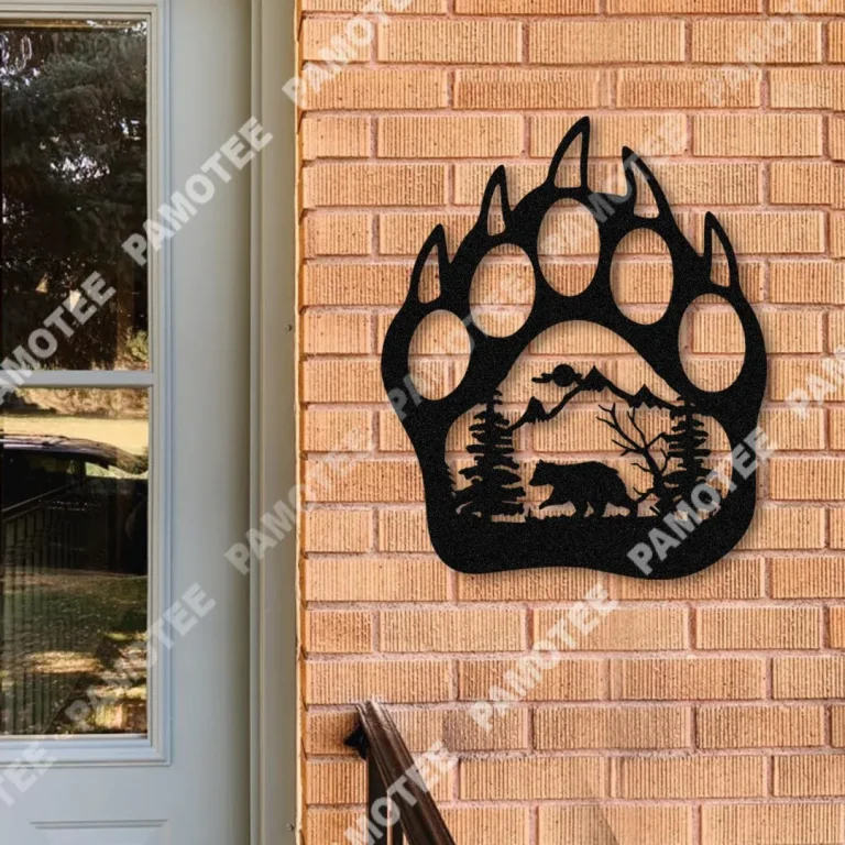 Bear Paw Print Metal Sign, Bear Footprint Home Decor