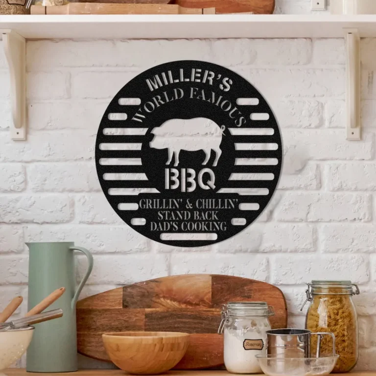 Personalized World Famous Bbq Grill Metal Art, Pork Grilling Wall Hanging