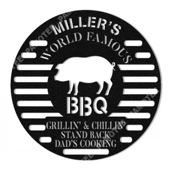 Personalized World Famous Bbq Grill Metal Art, Pork Grilling Wall Hanging