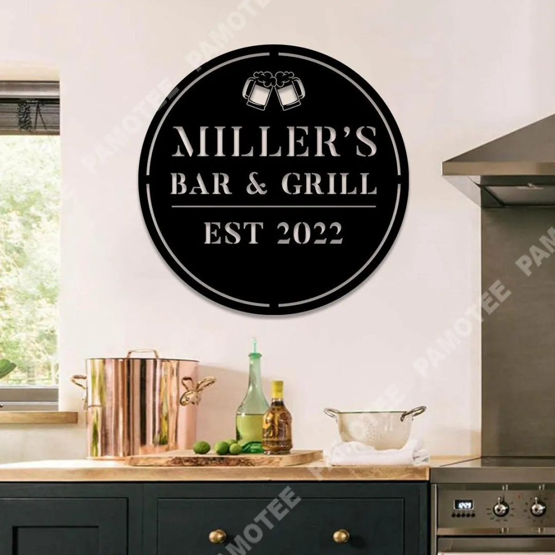 1114-01.webp Personalized Name Beer Grill Metal Sign Monogram, Custom Outdoor Bbq, Patio