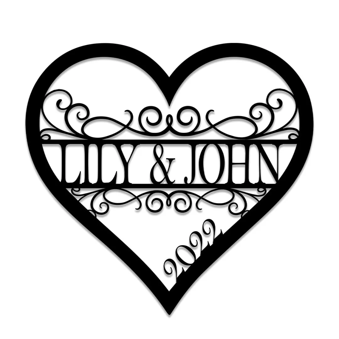 1158-03.webp Heart Valentines Day Metal Sign, Custom Home Decor For Couple, Wedding Wall Art