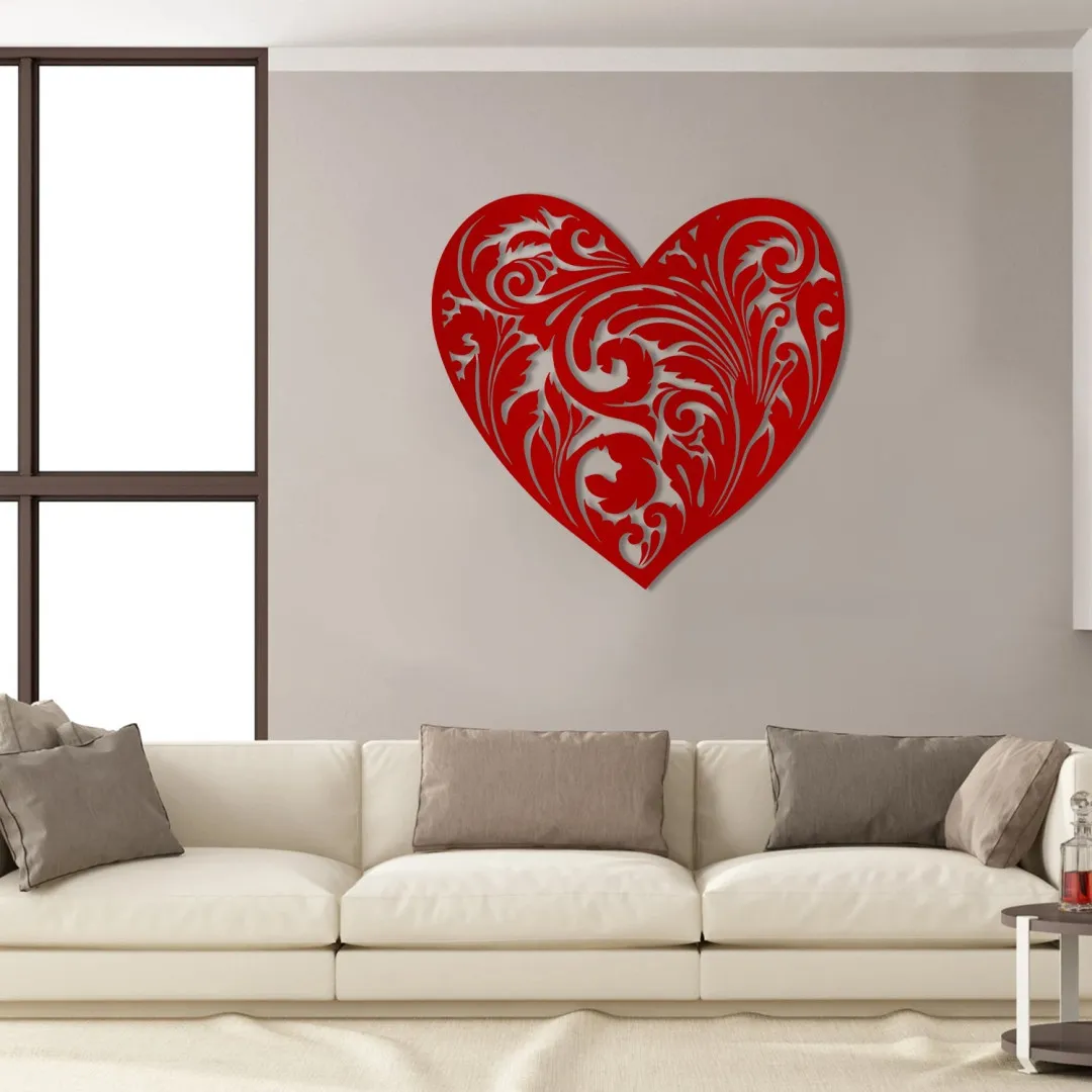 1172.webp Red Heart Feather Valentines Day Metal Sign, Loving Gift For Lovers
