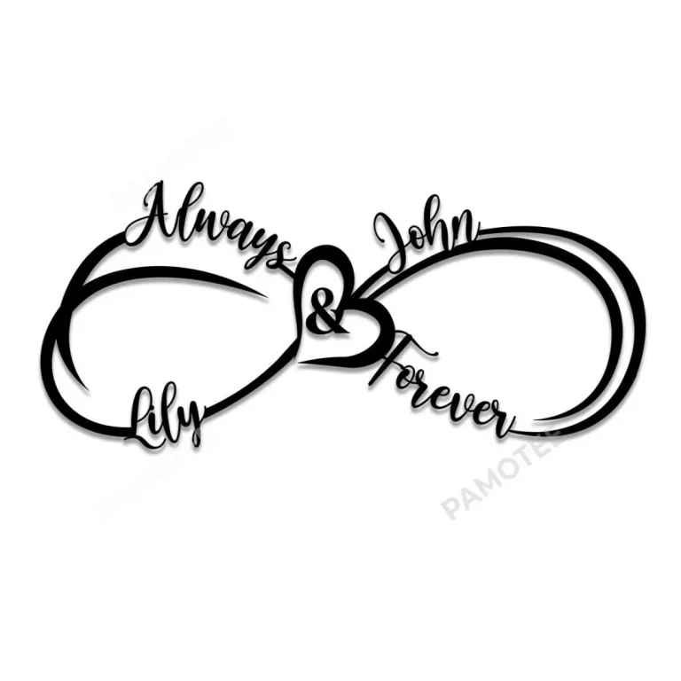 Always & Forever Personalized Names Infinity Heart Metal Sign, Valentine Wall Art For Couples