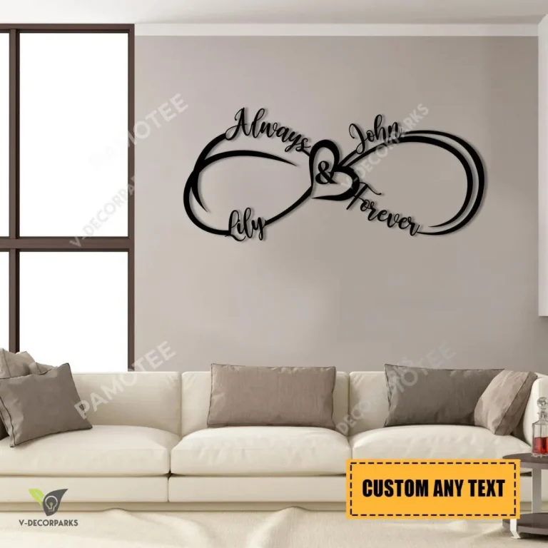 Always & Forever Personalized Names Infinity Heart Metal Sign, Valentine Wall Art For Couples