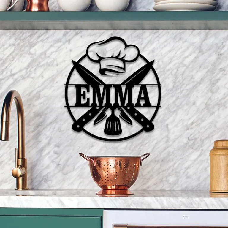 Personalized Cooking Chef Metal Sign, Custom Home Kitchen Housewarming Wall Decor, Wedding Art Gift