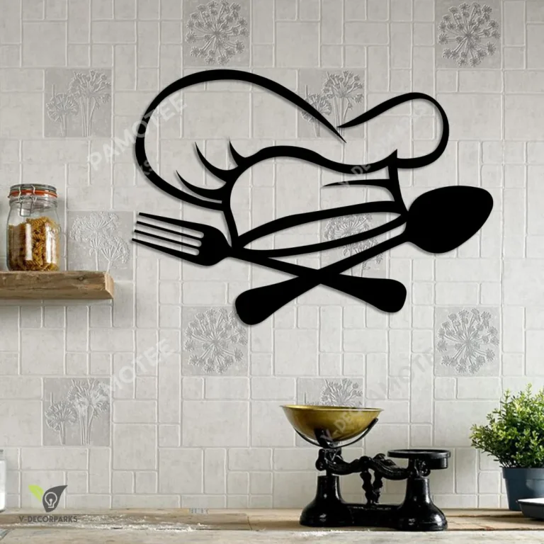 Chef's Hat Fork & Spoon Wall Artwork, Kitchen Metal Sign, Home Decor, Many Sizes