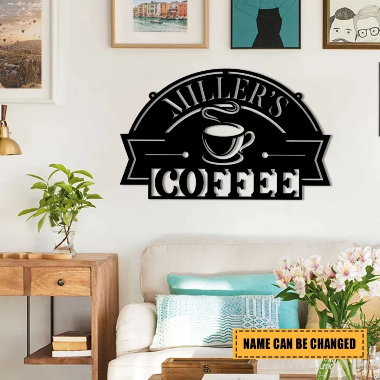 Personalized Coffee Metal Bar Sign, Custom Kitchen Housewarming Wall Decor, Wedding, Anniversary Art Gift