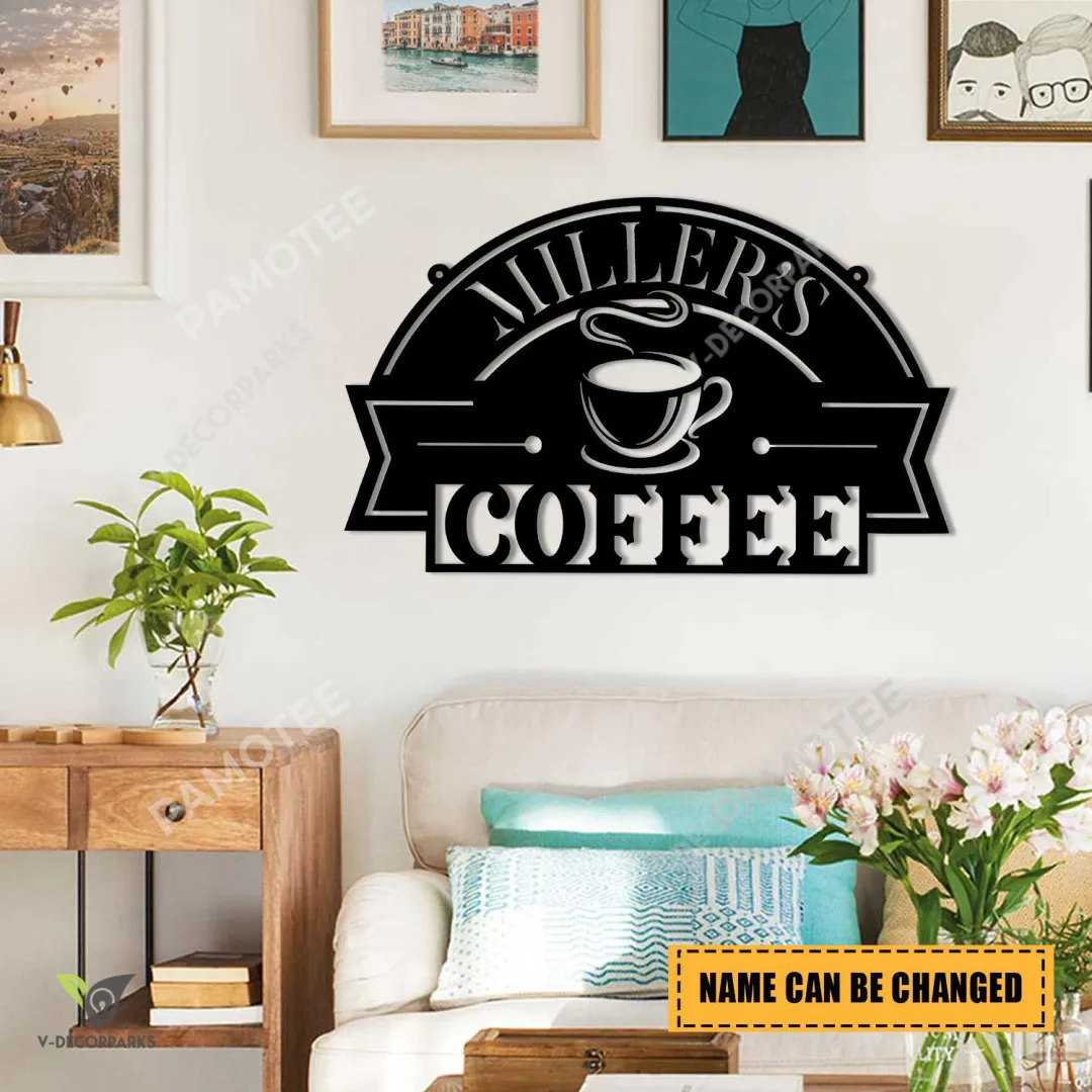 1217_8039dc8b-8bdf-444b-972d-877f671228b9.webp Customized Name Coffee Cup Metal Bar Sign Decor, Coffee Lovers Wall Art, Black Color