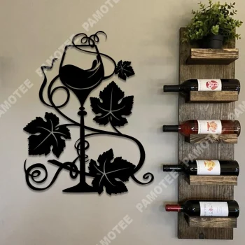 Grape Cellar Wine Bottle Metal Bar Sign, Steel Housewarming Plaque