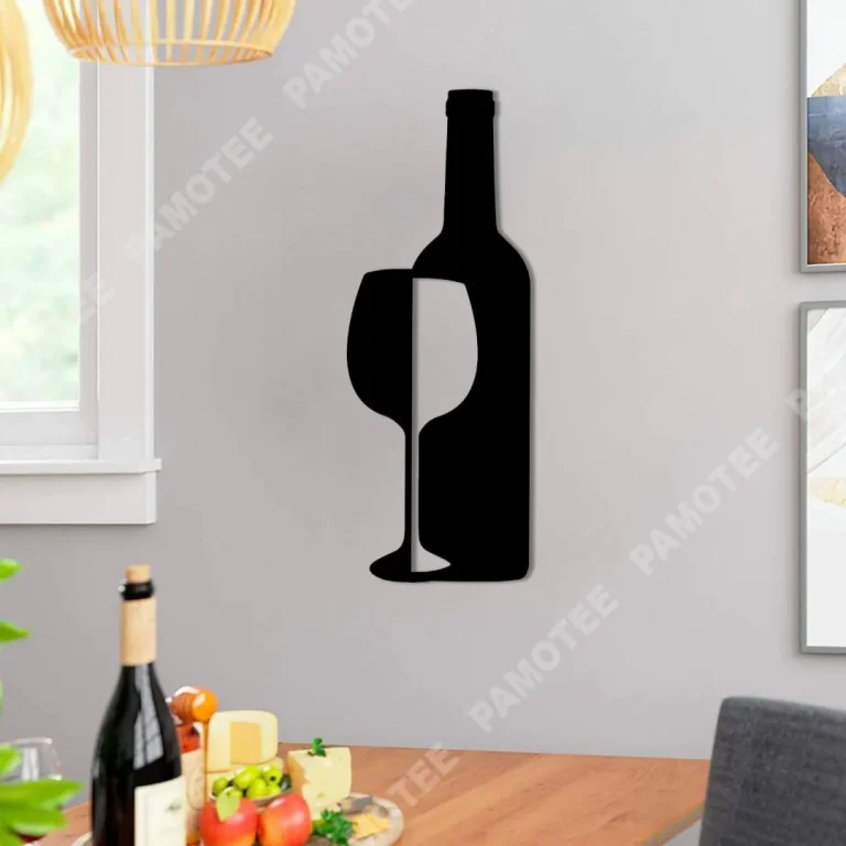 Wine Bottle And Glass Metal Bar Sign, Pub, Lounge Metal Art