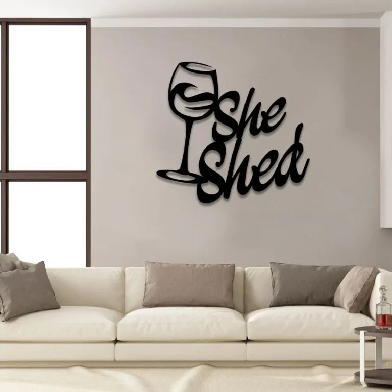 She Shed Wine Glass Funny Metal Bar Sign, Lounge, Cafe Wall Hanging Gift