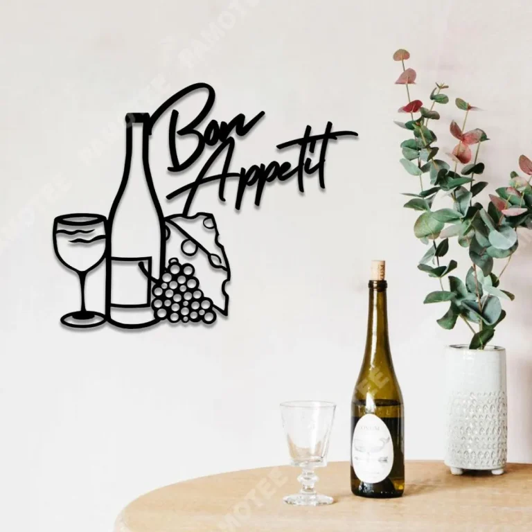 Bon Appetit Grape Wine Glass Bottle Cheese Metal Bar Sign