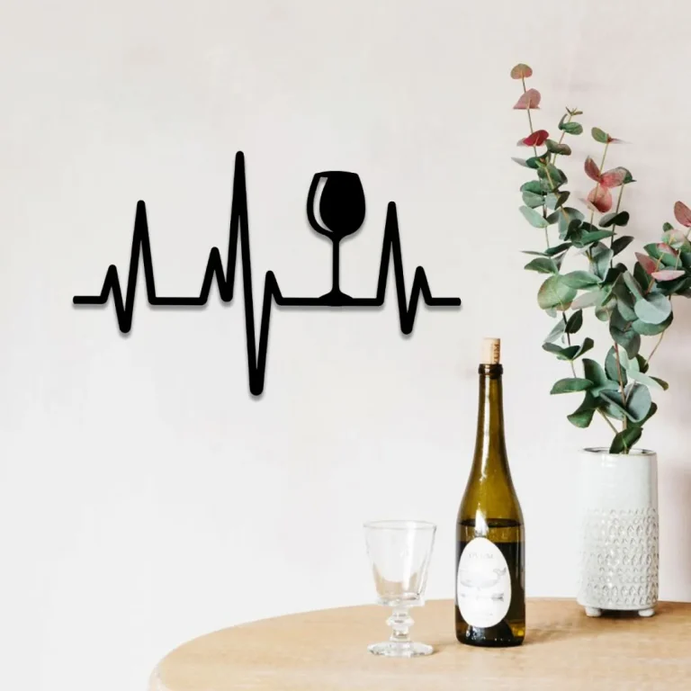 Wine Glass And Heart Beat Metal Bar Sign, Pub Steel Wall Hanging