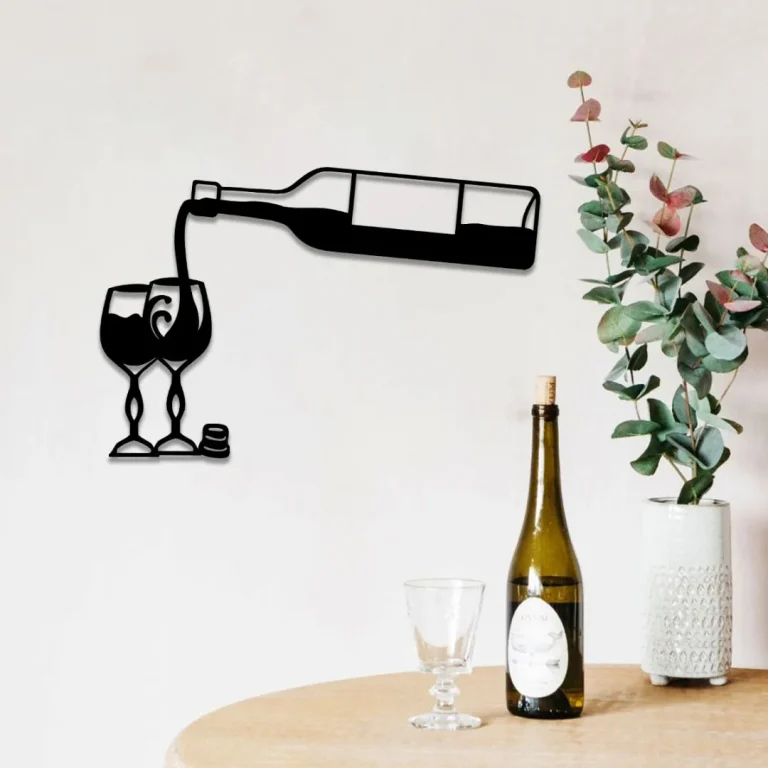 Pouring Wine Glasses Bottle Metal Bar Sign, Pub Decoration, Gift For Wine Lovers