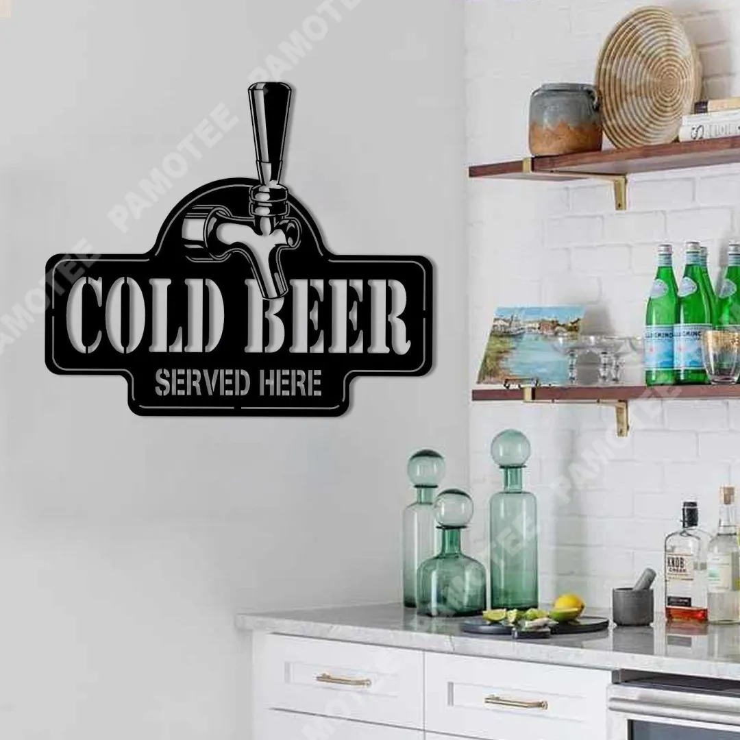 1322.webp Cold Beer Served Here Metal Bar Sign, Gift For Him, Husband, Father