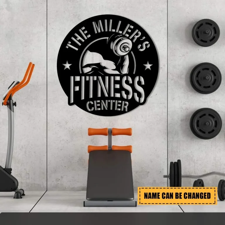 Personalized Barbell Fitness Center Metal Gym Sign