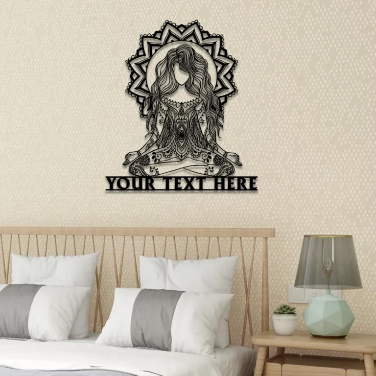 Personalized Yoga Girl Mandala Metal Sign, Custom Yoga Studio, Meditation Room, Home Wall Decor, Wedding, Anniversary Art Gift For Her