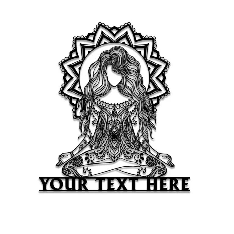 Personalized Yoga Girl Mandala Metal Sign, Custom Yoga Studio, Meditation Room, Home Wall Decor, Wedding, Anniversary Art Gift For Her