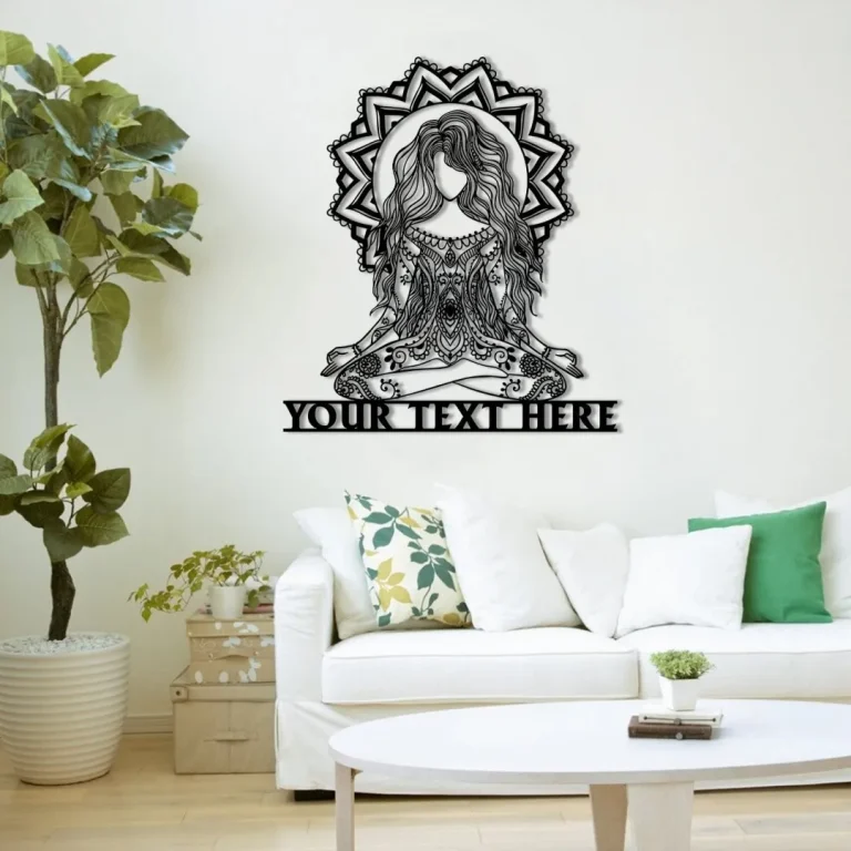 Personalized Yoga Girl Mandala Metal Sign, Custom Yoga Studio, Meditation Room, Home Wall Decor, Wedding, Anniversary Art Gift For Her
