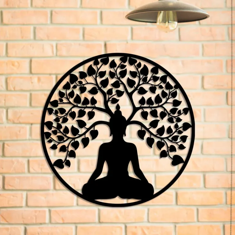 Tree Of Life Buddha Yoga Metal Sign, Meditation Studio, Housewarming Metal Decoration