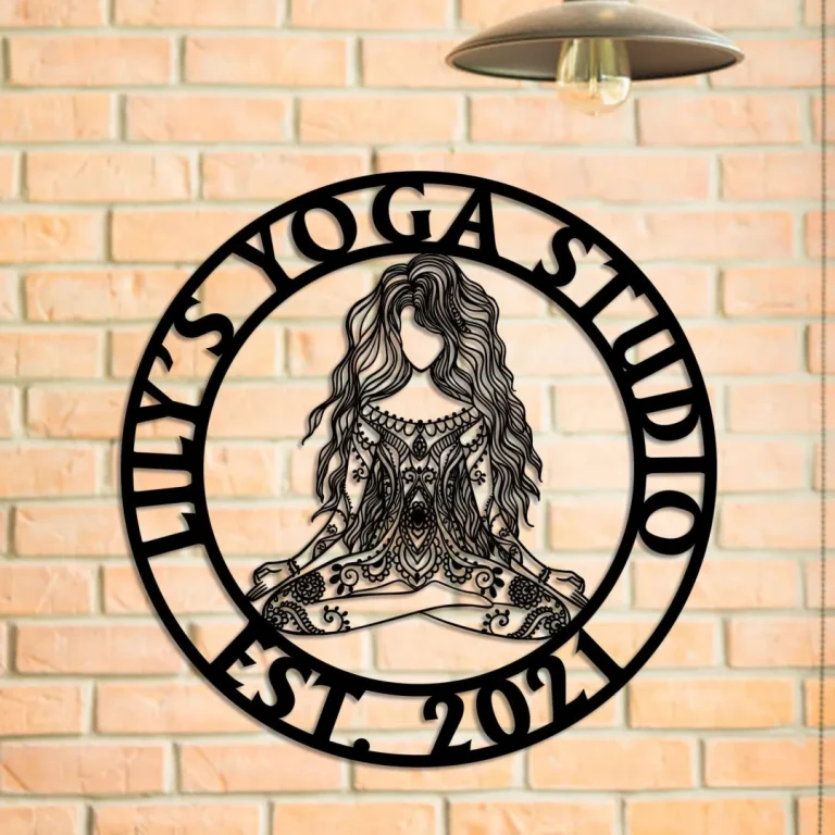 Personalized Yoga Girl Mandala Metal Sign, Yoga Studio, Meditation Room, Home Wall Decor