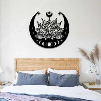 Lotus Flower Moon Mandala Yoga Metal Art, Meditation Studio Wall Hanging