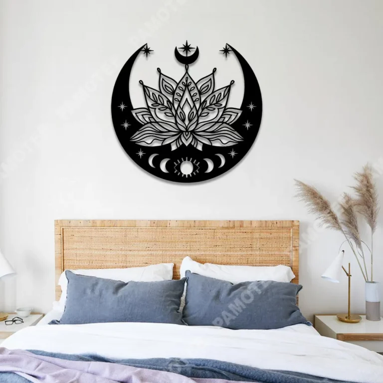 Lotus Flower Moon Mandala Yoga Metal Art, Meditation Studio Wall Hanging