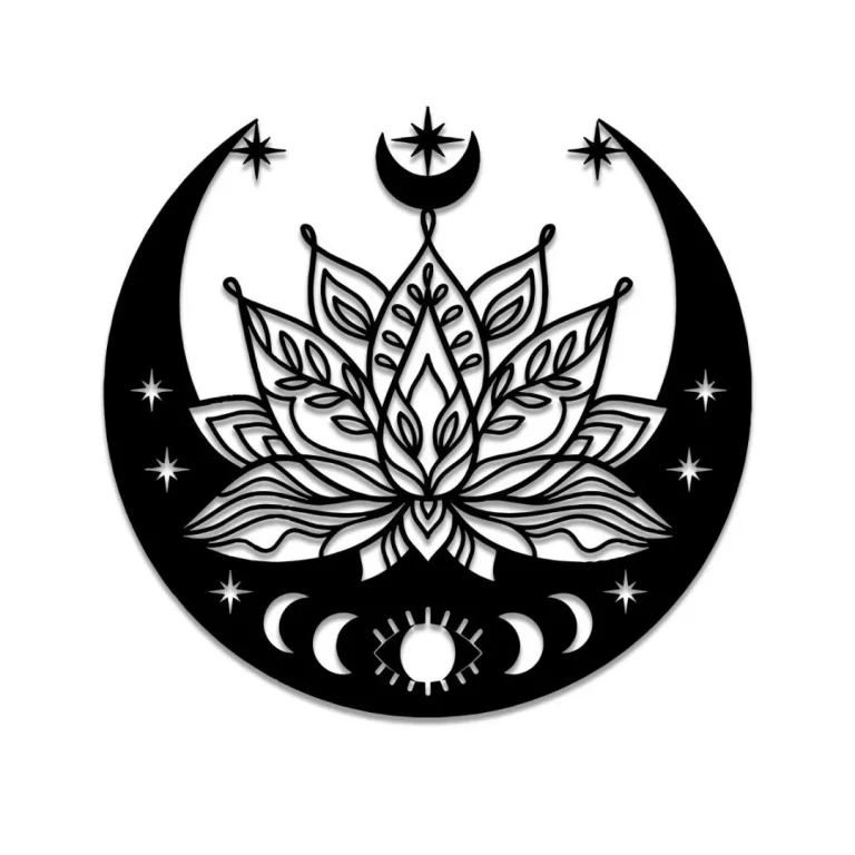 Lotus Flower Moon Mandala Yoga Metal Art, Meditation Studio Wall Hanging