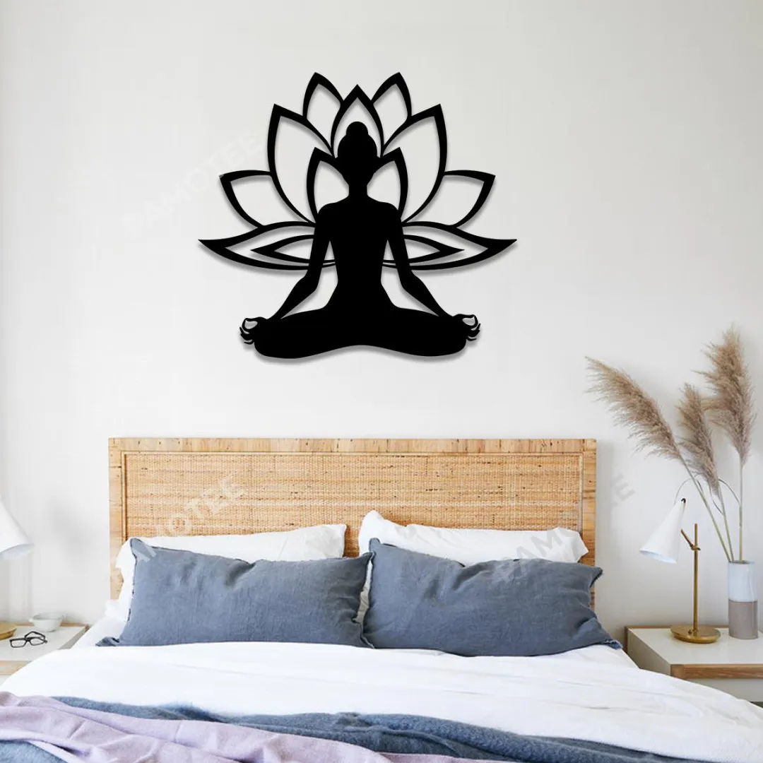 1421-01_59a380d5-410d-49a2-9fbc-db36a5c5859e.webp Meditating Buddha Lotus Flower Decorative Metal Art, Yoga Wall Hanging Decor, Many Color