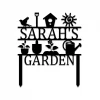 Personalized Name Metal Garden Sign, Bird, Shovel, Plant, Watering Can Gardening Art