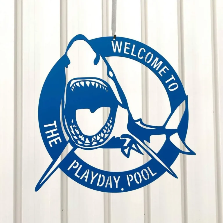 Poolhouse Shark Metal Sign, Cut Metal Sign, Metal Wall Art, Metal House Sign