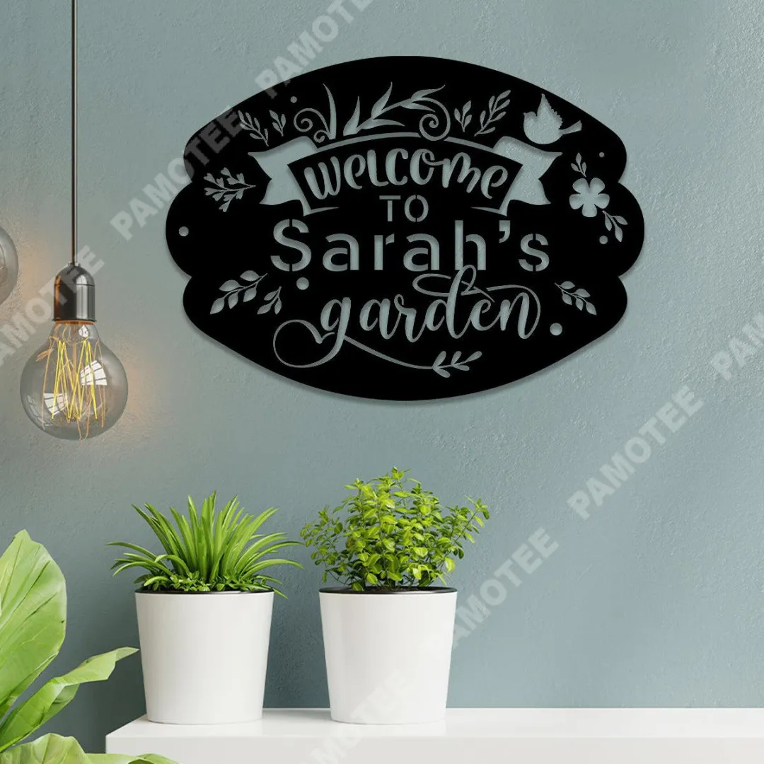 1452-01.webp Customized Welcome To Garden Metal Garden Sign, Plant, Leaves Decoration