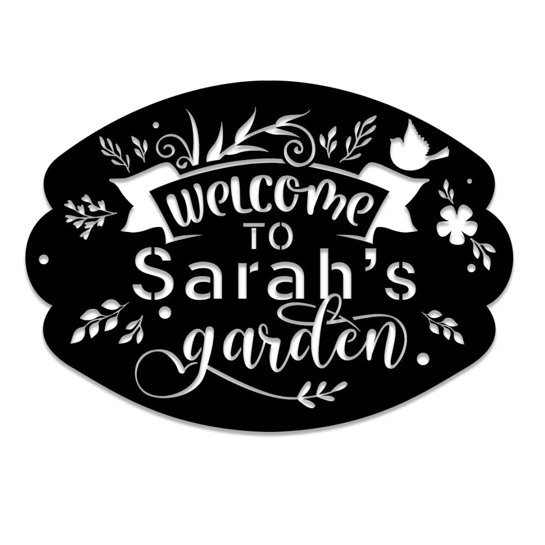 1452-03.webp Customized Welcome To Garden Metal Garden Sign, Plant, Leaves Decoration